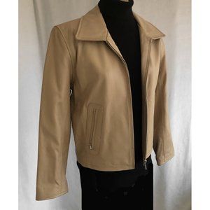 Newport News Tan Leather Zipper Front Jacket Vintage  Size 8